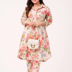 Floral Fantasy White Kurta Set for women & girls