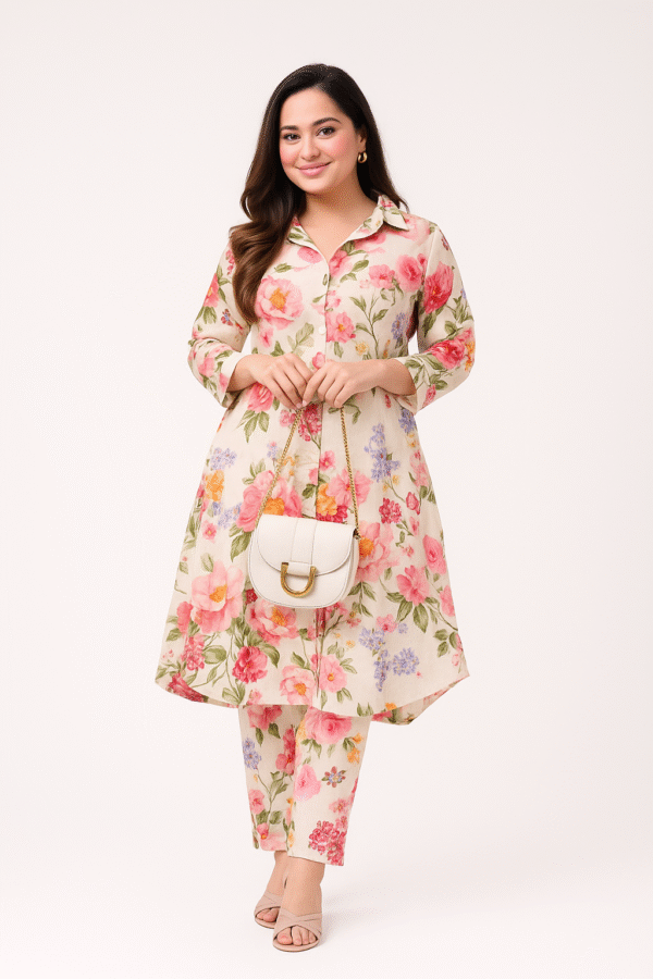 Floral Fantasy White Kurta Set for women & girls
