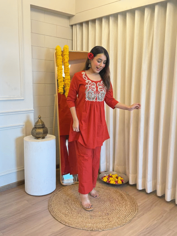 Blossom Red Kurta Pant Set for girls & women - Image 2