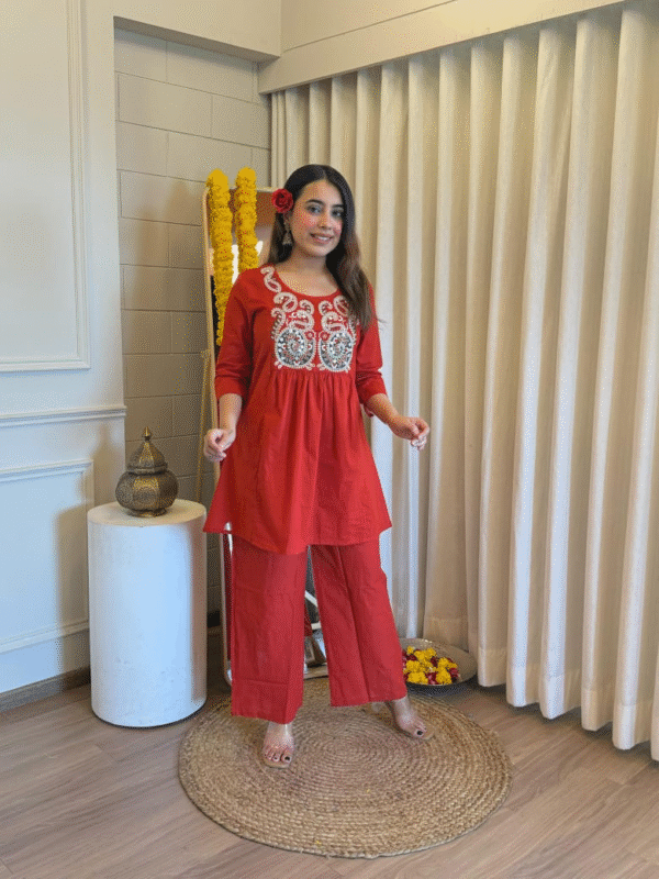 Blossom Red Kurta Pant Set for girls & women - Image 3