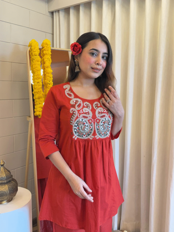 Blossom Red Kurta Pant Set for girls & women - Image 4