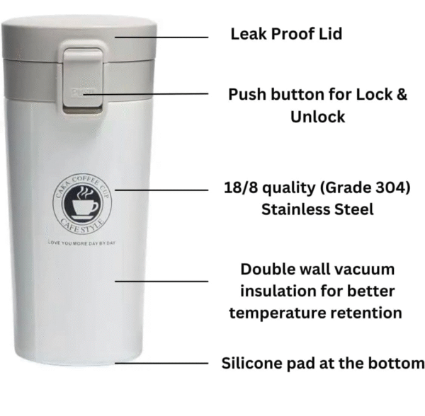 Insulated Cup for Hot & Cold Drinks, Travel Mug, Travel Thermos Flask with Lid | Travel Tea and Coffee Mug Portable Thermal Cup - Image 5