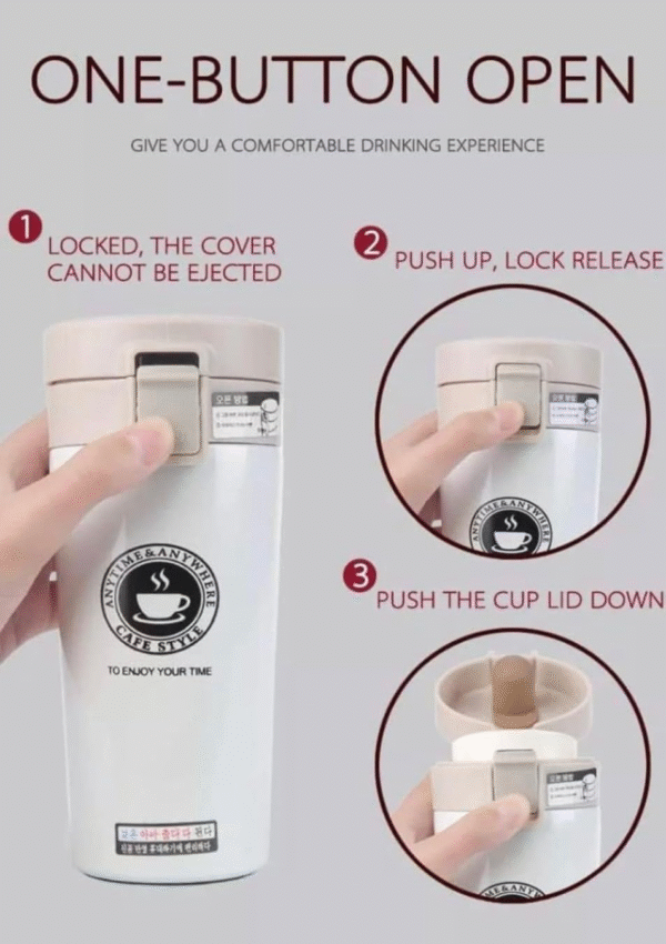 Insulated Cup for Hot & Cold Drinks, Travel Mug, Travel Thermos Flask with Lid | Travel Tea and Coffee Mug Portable Thermal Cup - Image 4