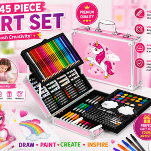 145 PCS Unicorn Art & Craft Kit for Kids – Portable Drawing & Painting Set with Color Pencils, Watercolors & Markers