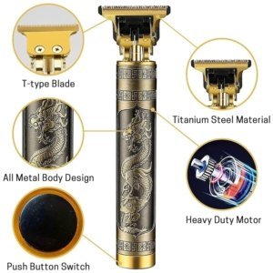 Hair Trimmer For Men –Light Weight Golden Plastic Body,Cordless,4 Guide Combs, USB Rechargeable, Men'S Golden Plastic Body –Zero Gap Beard & Hair Clipper with Guide Combs & Brush