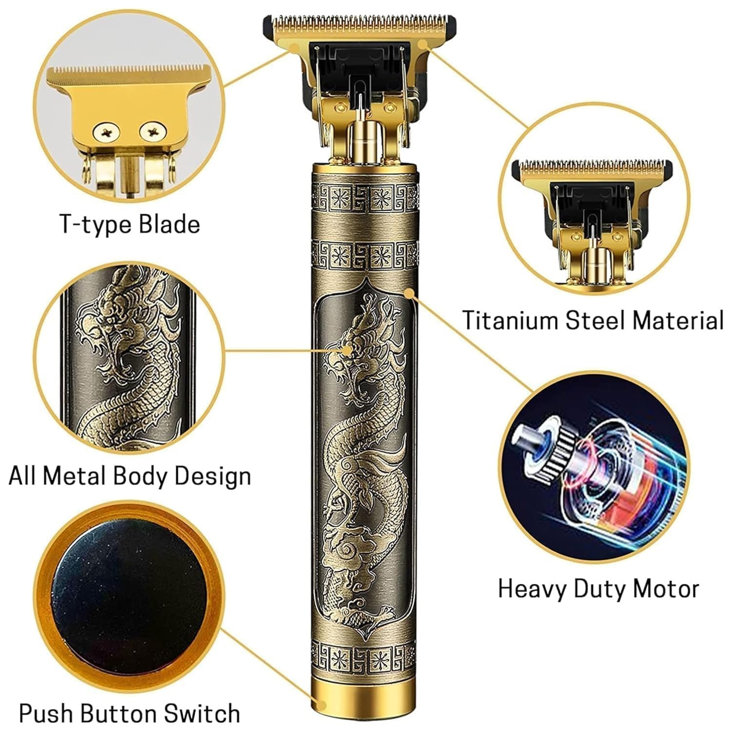 Hair Trimmer For Men –Light Weight Golden Plastic Body,Cordless,4 Guide Combs, USB Rechargeable, Men'S Golden Plastic Body –Zero Gap Beard & Hair Clipper with Guide Combs & Brush 2 Hair Trimmer For Men –Light Weight Golden Plastic Body,Cordless,4 Guide Combs, USB Rechargeable, Men'S Golden Plastic Body –Zero Gap Beard & Hair Clipper with Guide Combs & Brush - Image 2