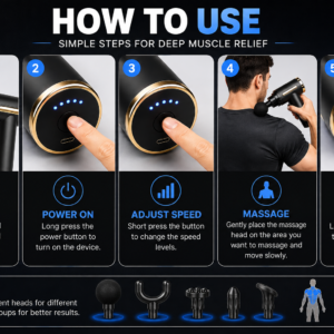 Mini Massage Gun Deep Tissue Percussion | Portable Muscle Massager with 4 Heads | Pain Relief & Gym Recovery Device