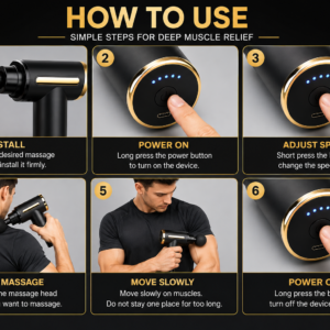 Mini Massage Gun Deep Tissue Percussion | Portable Muscle Massager with 4 Heads | Pain Relief & Gym Recovery Device