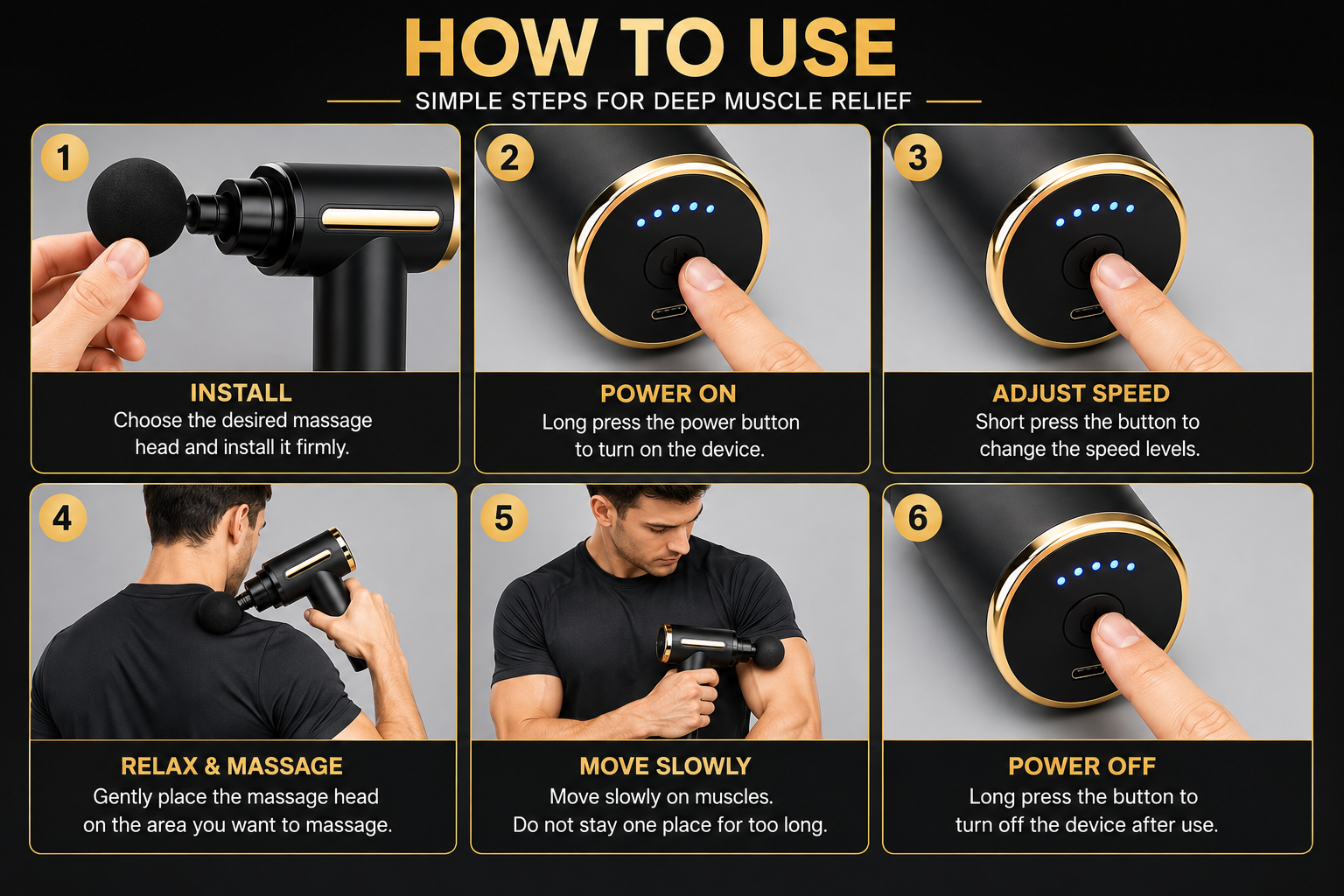 Mini Massage Gun Deep Tissue Percussion | Portable Muscle Massager with 4 Heads | Pain Relief & Gym Recovery Device