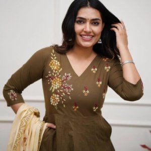 ELEGANT OLIVE FLORAL EMBROIDERY KURTA