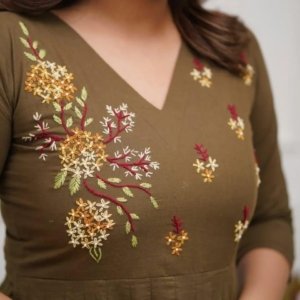 ELEGANT OLIVE FLORAL EMBROIDERY KURTA