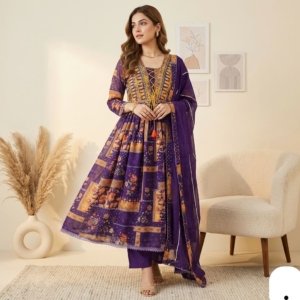 Royal Purple Floral Anarkali Suit Set