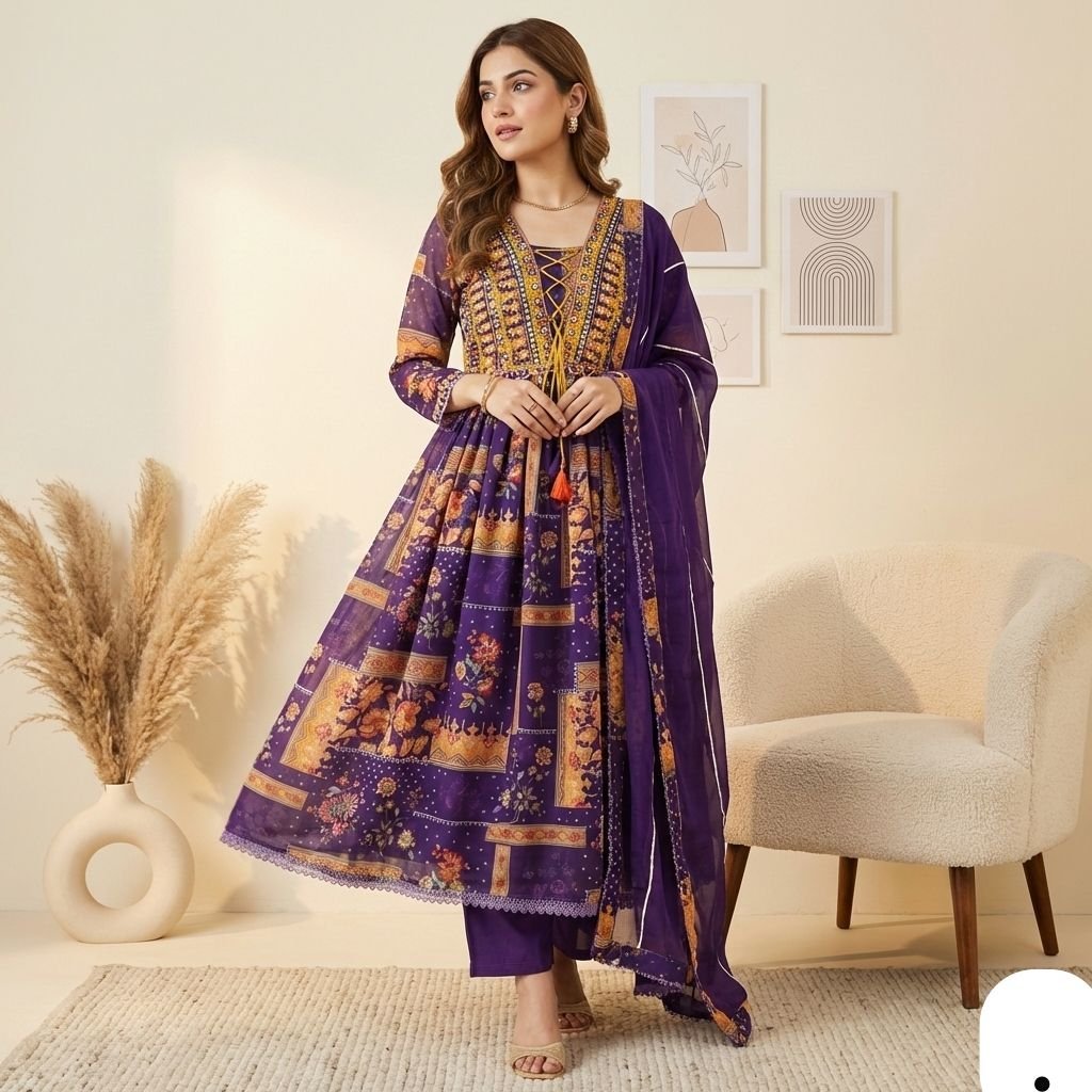 Royal Purple Floral Anarkali Suit Set 2 Royal Purple Floral Anarkali Suit Set