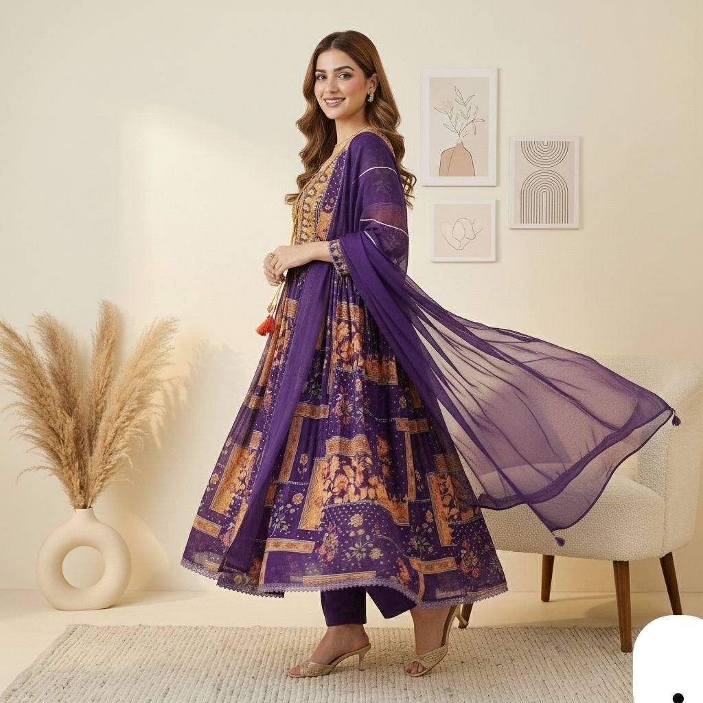 Royal Purple Floral Anarkali Suit Set 3 Royal Purple Floral Anarkali Suit Set - Image 3