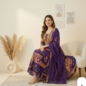 Royal Purple Floral Anarkali Suit Set