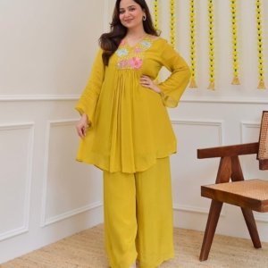 Sunshine Yellow Floral Kurta Palazzo Set