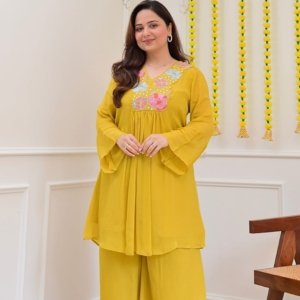 Sunshine Yellow Floral Kurta Palazzo Set