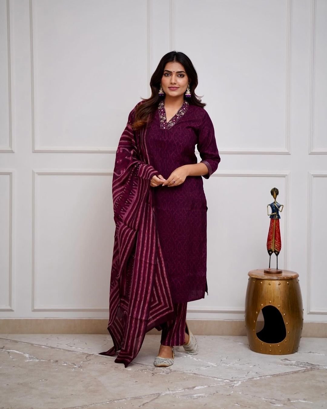 Wine Purple Elegant Kurta Set with Dupatta 1 Wine Purple Elegant Kurta Set with Dupatta