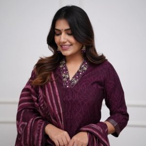 Wine Purple Elegant Kurta Set with Dupatta