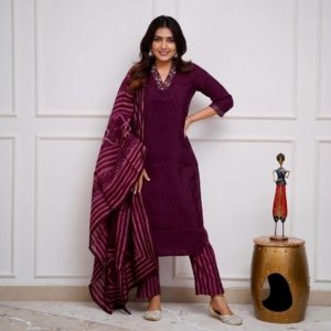Wine Purple Elegant Kurta Set with Dupatta