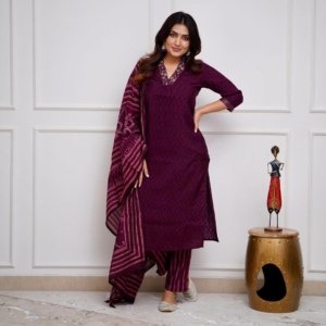 Wine Purple Elegant Kurta Set with Dupatta