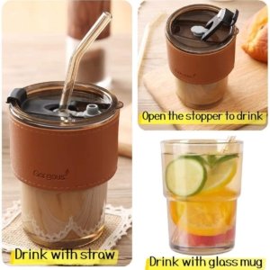 Glass Coffee Sipper with Lid and Glass Straw 400ML