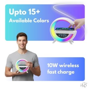 G Shaped Bluetooth Speaker | 15W Wireless Charger, Digital Alarm Clock & RGB Night Light
