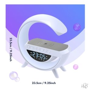 G Shaped Bluetooth Speaker | 15W Wireless Charger, Digital Alarm Clock & RGB Night Light