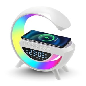 G Shaped Bluetooth Speaker | 15W Wireless Charger, Digital Alarm Clock & RGB Night Light