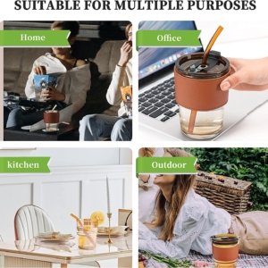 Glass Coffee Sipper with Lid and Glass Straw 400ML