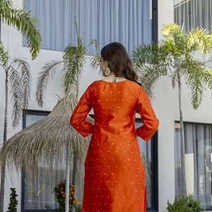 Women’s Orange Embroidered Kurta Pant Set
