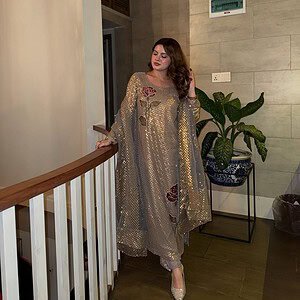 Silver Bloom Embroidered Suit Set