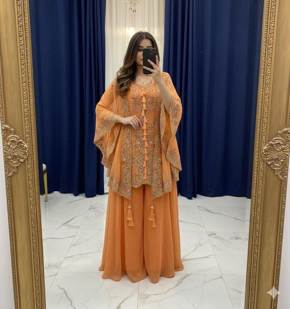 Sunset Orange Floral Embroidered Kurta 1 Sunset Orange Floral Embroidered Kurta