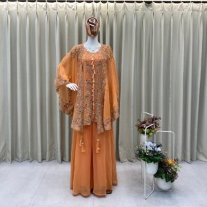 Sunset Orange Floral Embroidered Kurta