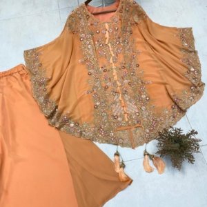 Sunset Orange Floral Embroidered Kurta