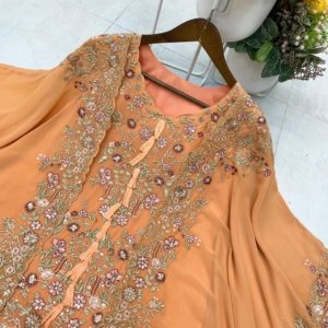 Sunset Orange Floral Embroidered Kurta