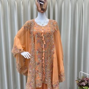 Sunset Orange Floral Embroidered Kurta
