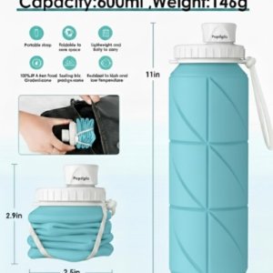 Foldable Silicone Water Bottle 600ml | Leakproof Collapsible Travel Bottle | BPA Free Portable Gym & Travel Use  MultiColour