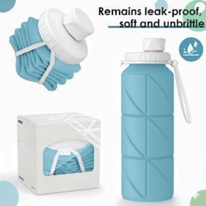 Foldable Silicone Water Bottle 600ml | Leakproof Collapsible Travel Bottle | BPA Free Portable Gym & Travel Use  MultiColour