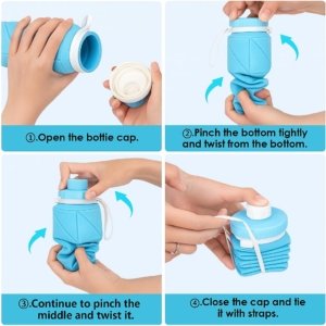 Foldable Silicone Water Bottle 600ml | Leakproof Collapsible Travel Bottle | BPA Free Portable Gym & Travel Use  MultiColour