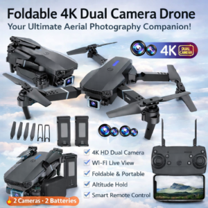 Foldable 4K Dual Camera Drone with Remote Control | WiFi Live View | 2 Cameras | 2 Batteries | Portable HD Aerial Photography Drone