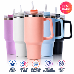 Home 50 Premium Stainless Steel Insulated Tumbler 40oz (1200ml) | Leak Proof | Hot & Cold Bottle with Handle & Straw