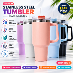 Premium Stainless Steel Insulated Tumbler 40oz (1200ml) | Leak Proof | Hot & Cold Bottle with Handle & Straw