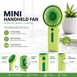 Mini Handheld Fan Q1 Portable USB Rechargeable Fan | Foldable Cooling Fan | Quiet & Powerful Airflow | Pocket Size Travel Fan