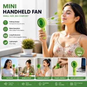 Mini Handheld Fan Q1 Portable USB Rechargeable Fan | Foldable Cooling Fan | Quiet & Powerful Airflow | Pocket Size Travel Fan