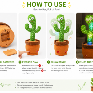 Dancing Cactus Toy – Talking, Singing & Recording Plush Electronic Toy for Kids (Age 1–10 Years)