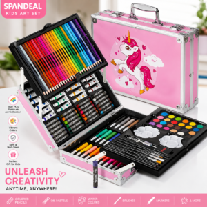 145 PCS Unicorn Art & Craft Kit for Kids – Portable Drawing & Painting Set with Color Pencils, Watercolors & Markers. for kids