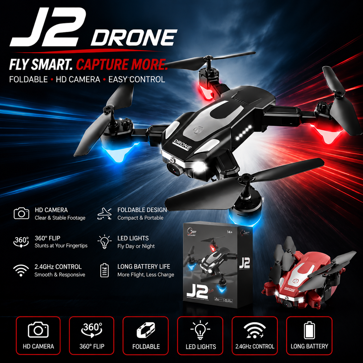 J2 Foldable HD Camera Drone – Fly Smart, Capture More 1 🚁 J2 Foldable HD Camera Drone – Fly Smart, Capture More