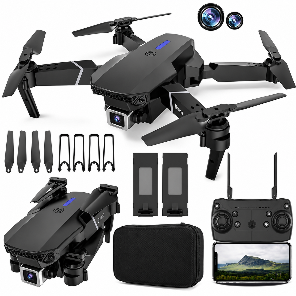 Foldable 4K Dual Camera Drone with Remote Control | WiFi Live View | 2 Cameras | 2 Batteries | Portable HD Aerial Photography Drone 1 Foldable 4K Dual Camera Drone with Remote Control | WiFi Live View | 2 Cameras | 2 Batteries | Portable HD Aerial Photography Drone