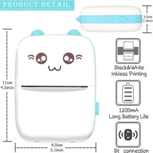 Mini Bluetooth Thermal Printer with 8 Paper Rolls, Stickers & Carry Bag | Portable Ink-Free Wireless Printer for Android, iOS, Labels, Notes & Photos